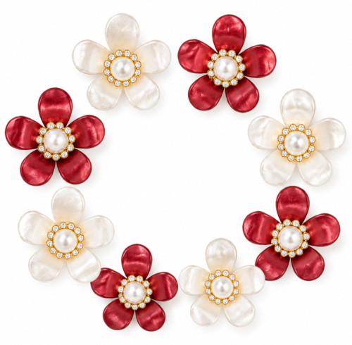 Wholesale Five-Petal Pearl Flower Rhinestone Appliques | Bridal & Summer Fashion |Z042