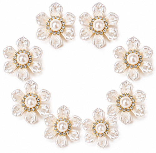 Wholesale Elegant Six-Petal Pearl Flower Flatback Rhinestones with Crystal Halo | Bridal Gowns & Wedding Dresses |Z049