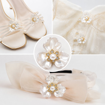 Wholesale Elegant Three-Petal Pearl Flower Rhinestones | Luxury Bridal & Wedding Fashion |Z051