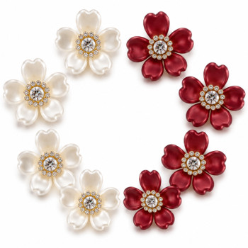 Wholesale Five-Petal Heart-Petal Flower Flatback Rhinestones with Crystal Halo | Elegant Bridal & Fashion Accessories |Z052