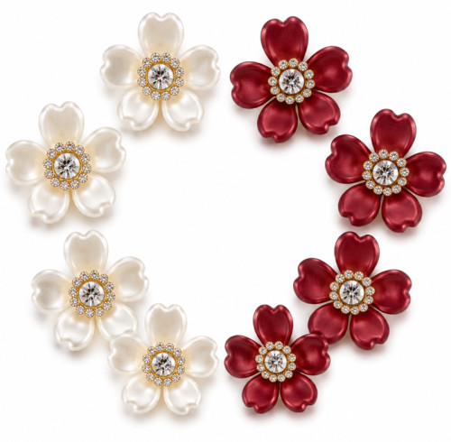 Wholesale Five-Petal Heart-Petal Flower Flatback Rhinestones with Crystal Halo | Elegant Bridal & Fashion Accessories |Z052