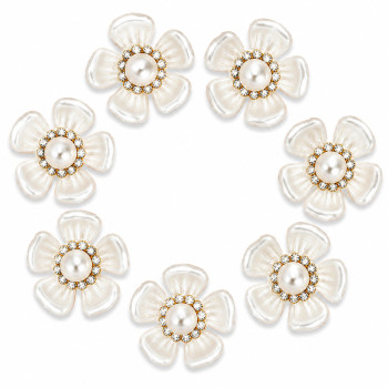Wholesale Elegant Five-Petal Pearl Flower Flatback Rhinestones with Crystal Halo | Bridal & Wedding Fashion |Z067