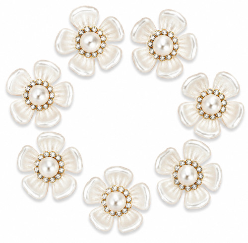 Wholesale Elegant Five-Petal Pearl Flower Flatback Rhinestones with Crystal Halo | Bridal & Wedding Fashion |Z067