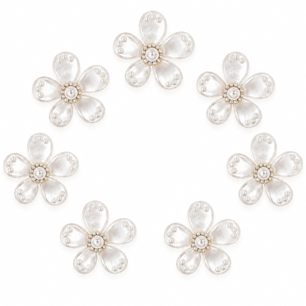 Wholesale Elegant Five-Petal Pearl Flower Rhinestone Appliques | Bridal & Fashion Accessories |Z085