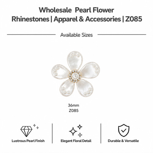Wholesale Elegant Five-Petal Pearl Flower Rhinestone Appliques | Bridal & Fashion Accessories |Z085
