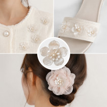Wholesale Elegant Double-Layer Five-Petal Pearl Flower Rhinestone Applique | Bridal Fashion Accessories |Z089