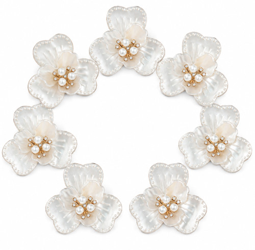 Wholesale Double-Layer Heart-Shaped Pearl Flower Rhinestone Applique with Three-Pearl Center | Bridal Accessories |Z093