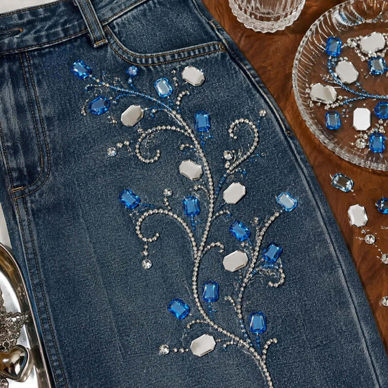 Claw rhinestones applied to jackets and denim garments