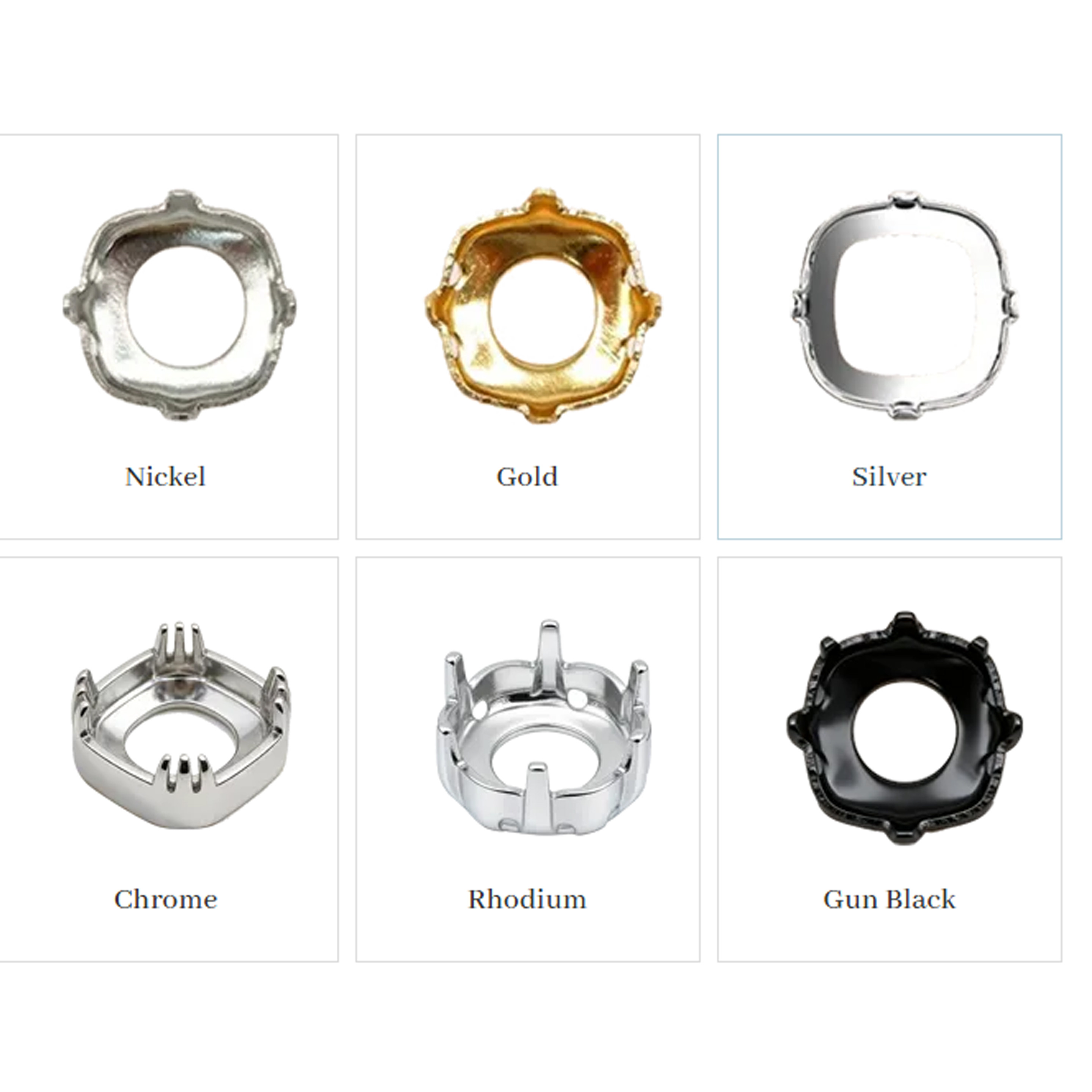 Plated claw rhinestone components in different finishes