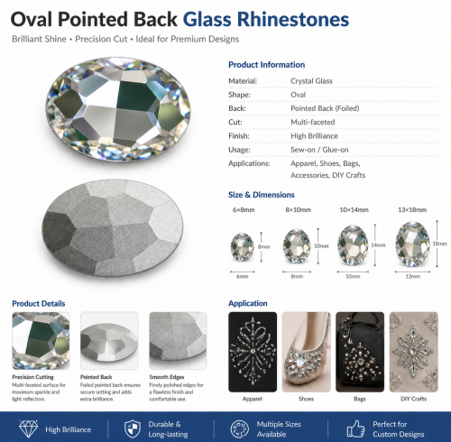 Oval Pointed Back Glass Crystal Hotfix Rhinestones for Clothing, Dresses, Shoes and Bags