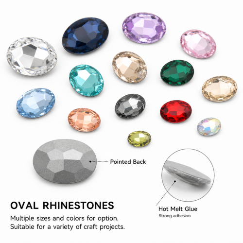 Oval Pointed Back Glass Crystal Hotfix Rhinestones for Clothing, Dresses, Shoes and Bags