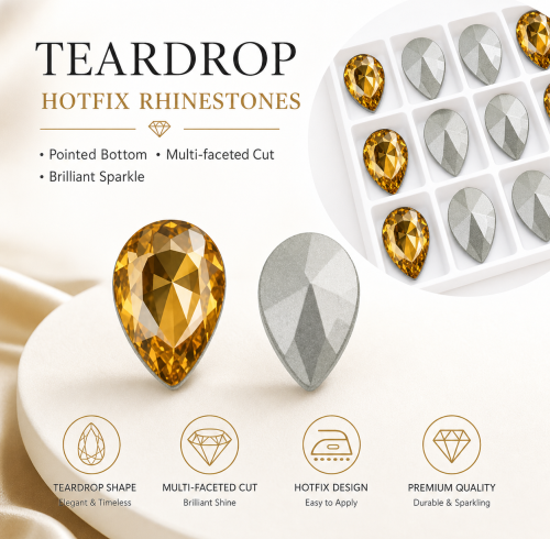 G&J Teardrop Pointed Back Glass Crystal Hotfix Rhinestones for Clothing, Dresses, Shoes and Accessories