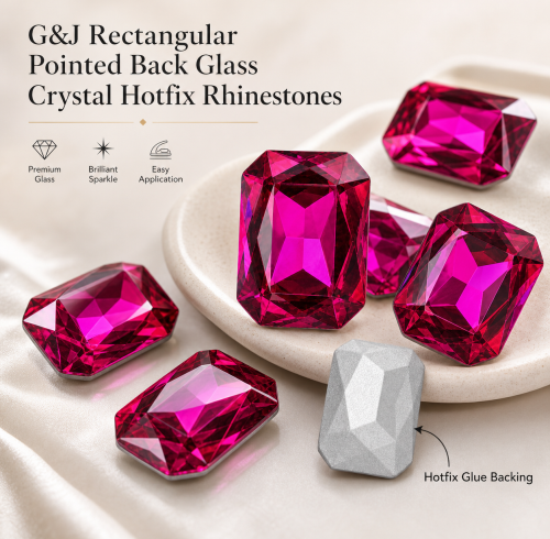 G&J Rectangular Pointed Back Glass Crystal Hotfix Rhinestones for Clothing, Dresses, Shoes and Accessories