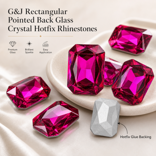 &J Rectangular Pointed Back Glass Crystal Hotfix Rhinestones for Clothing, Dresses, Shoes and Accessories