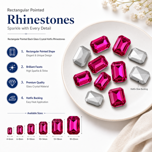 &J Rectangular Pointed Back Glass Crystal Hotfix Rhinestones for Clothing, Dresses, Shoes and Accessories