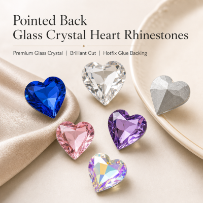 G&J Heart Pointed Back Glass Crystal Hotfix Rhinestones for Clothing, Dresses, Shoes and Accessories