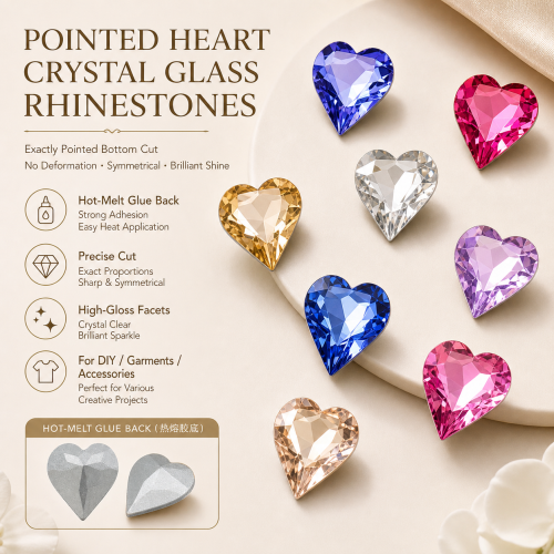G&J Heart Pointed Back Glass Crystal Hotfix Rhinestones for Clothing, Dresses, Shoes and Accessories