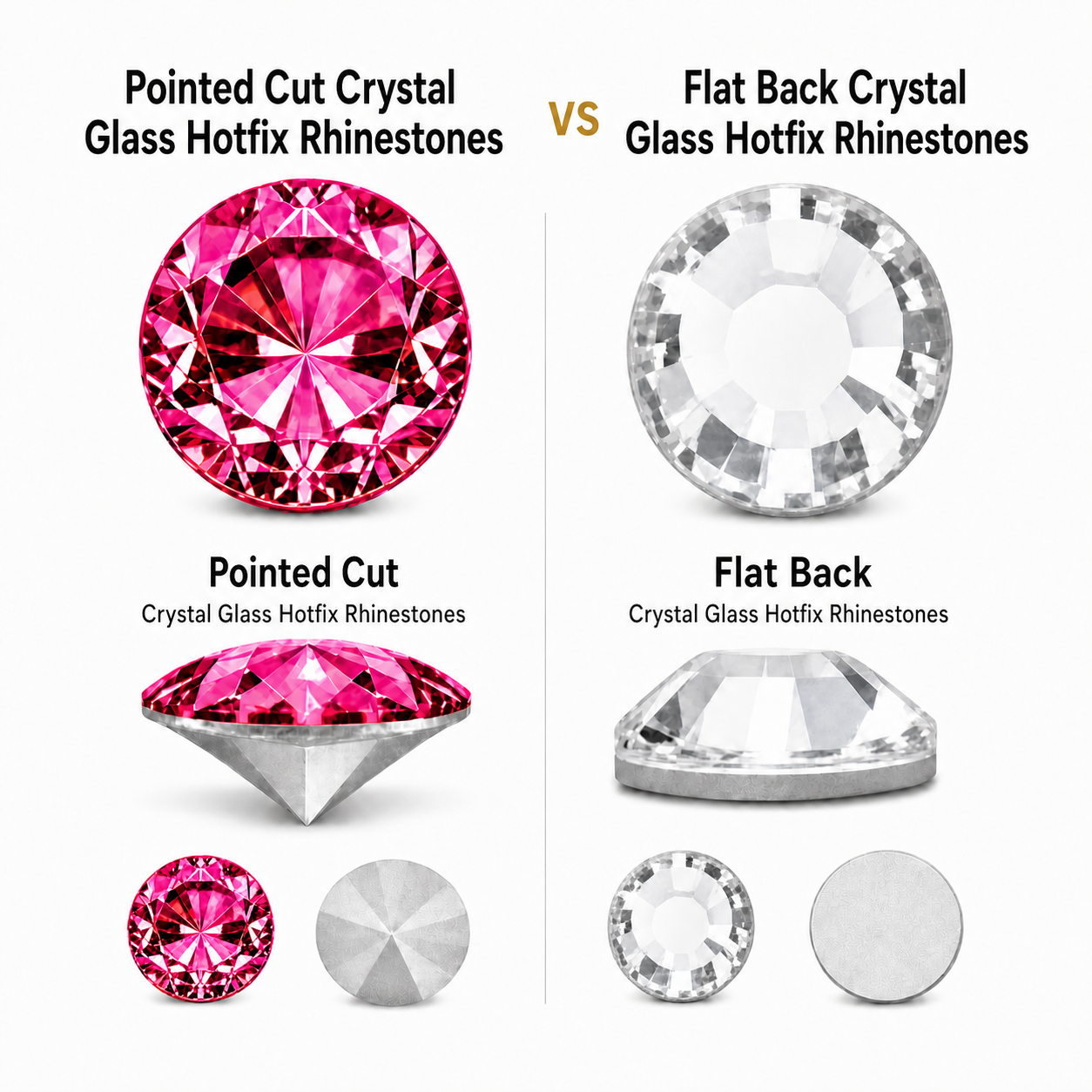 Pointed Back Crystal Glass Hotfix Rhinestones vs Flat Back Hotfix Rhinestones: Advantages, Features, and Best Uses in Garment Accessories