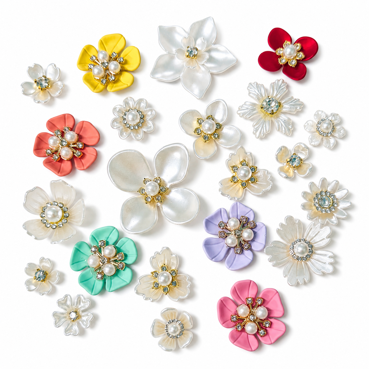 Pearl flower rhinestone embellishments in assorted colors