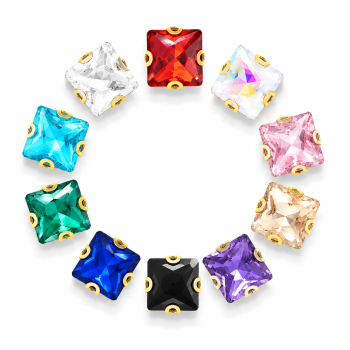 G&J Wholesale Pointed Back Square Sew-On Glass 4D Claw Rhinestones
