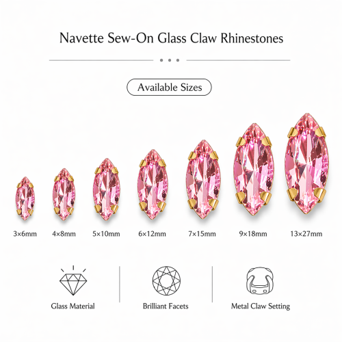 Wholesale Navette Sew-On Acrylic 4 Claw Rhinestones