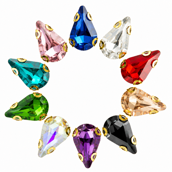 Wholesale Teardrop Sew-On Glass 4D Claw Rhinestones