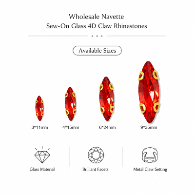 Wholesale Navette  Sew-On Acrylic 4D Claw Rhinestones