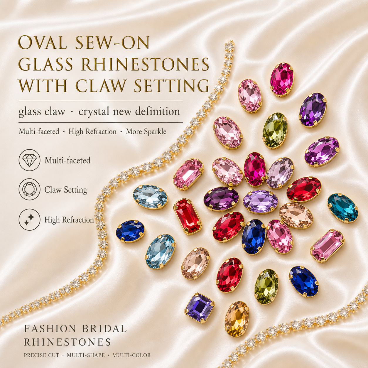 Round 4D Sew-On Glass Rhinestones with Claw Setting