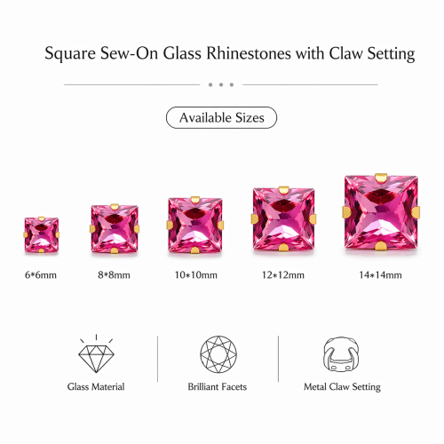 Wholesale Square Sew-On Glass Rhinestones with Claw Setting