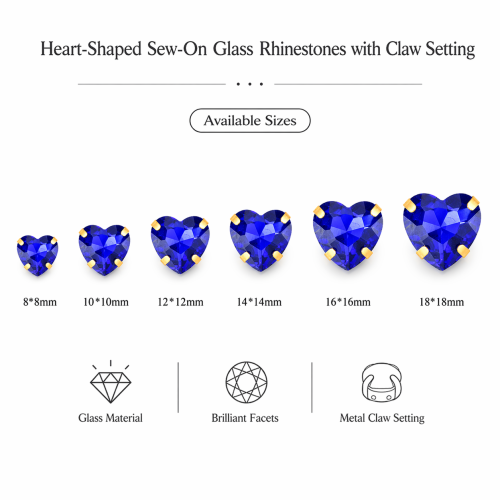 G&J Wholesale Heart Sew-On Glass Claw Rhinestones