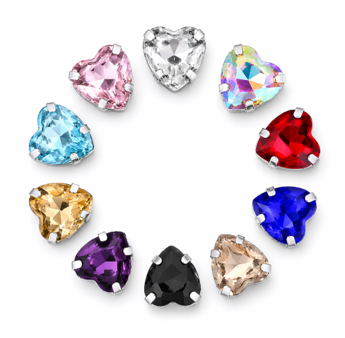 G&J Wholesale Heart Sew-On Glass Claw Rhinestones