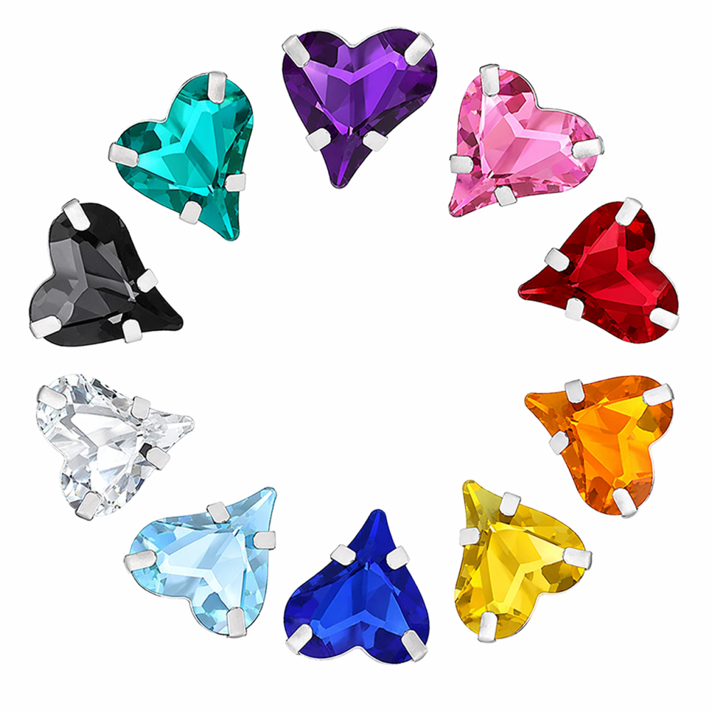 G&J Wholesale Asymmetric Heart Sew-On Glass Claw Rhinestones