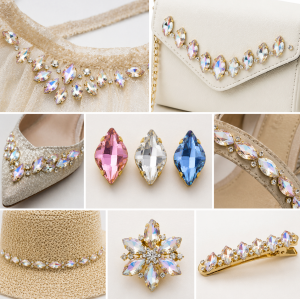 Diamond-Shaped Glass Rhinestones with Metal Claw Setting