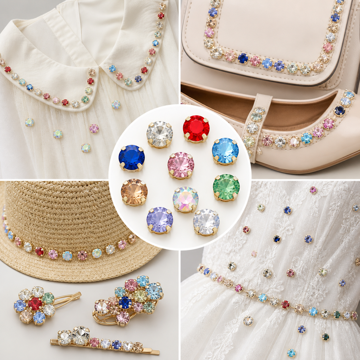 G&J wholesale round single-claw sew-on glass rhinestones for garment trims
