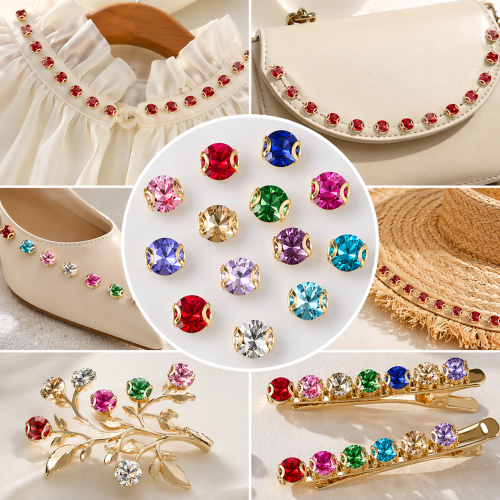 G&J Wholesale Round 2D Sew-On Glass Claw Rhinestones