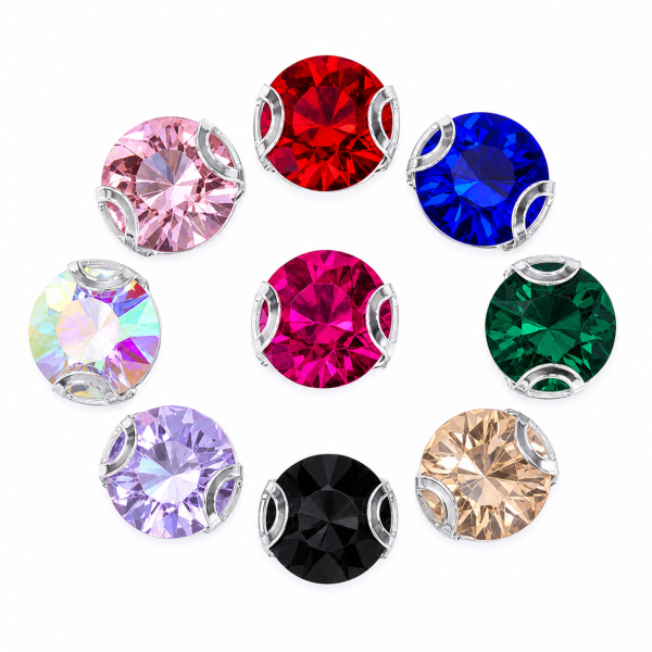 G&J Wholesale Round 2D Sew-On Glass Claw Rhinestones