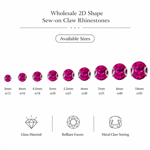G&J Wholesale Round 2D Sew-On Glass Claw Rhinestones