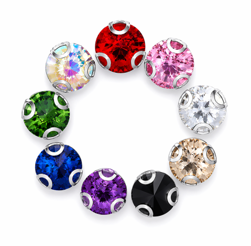 G&J Wholesale D-Shaped 3-Prong Round Sew-On Glass Rhinestones