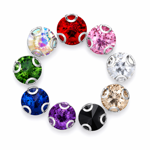 G&J Wholesale D-Shaped 3-Prong Round Sew-On Glass Rhinestones