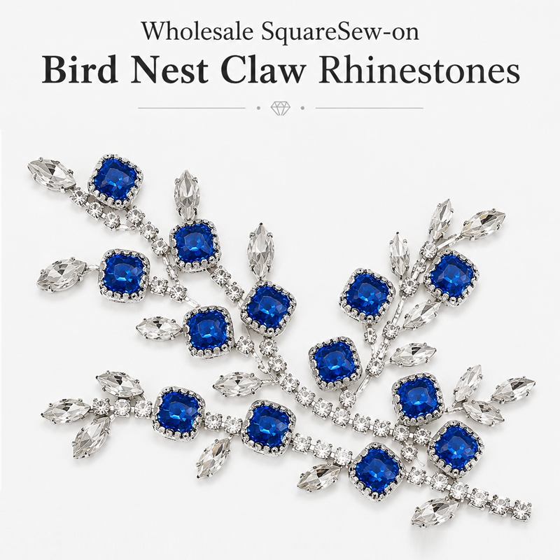 G&J wholesale square sew-on bird nest claw rhinestones for garment trims wholesale