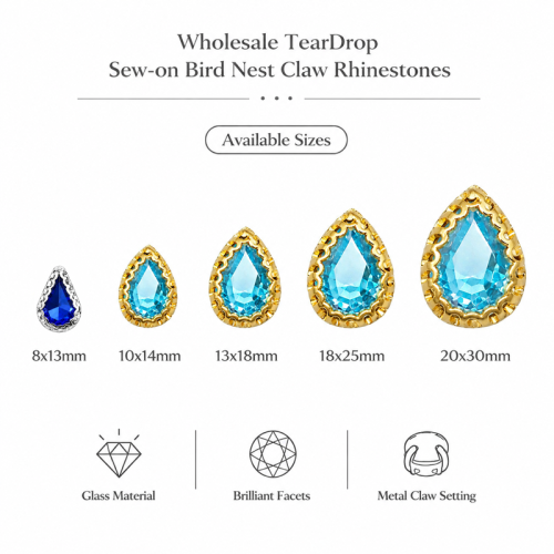 G&J WholesaleTearDrop Sew-on Bird Nest Claw Rhinestones
