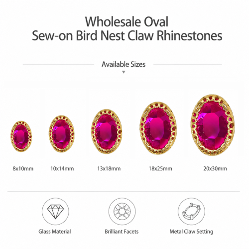 G&J Wholesale Oval Sew-on Bird Nest Claw Rhinestones