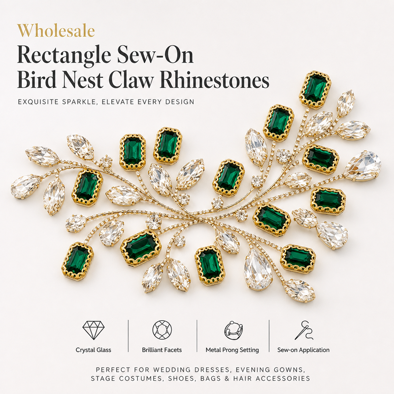 G&J wholesale rectangle sew-on bird nest claw rhinestones for garment trims wholesale