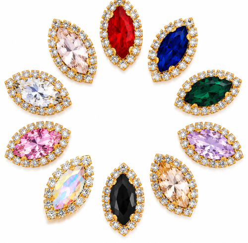G&J Wholesale Navette Sew-on Claw Rhinestones With Chain | Claw Rhinestone with Chain |