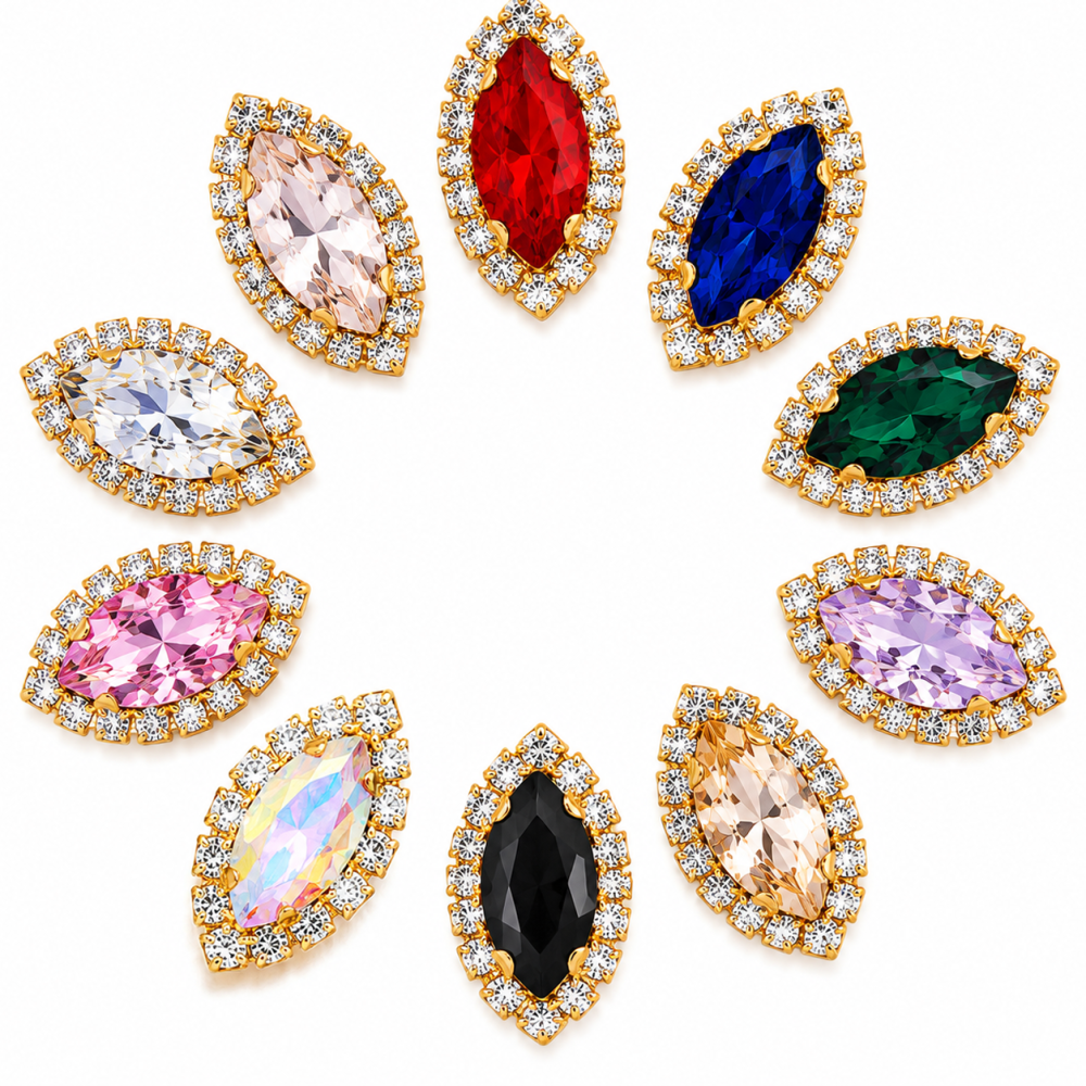 G&J Wholesale Navette Sew-on Claw Rhinestones With Chain | Claw Rhinestone with Chain |
