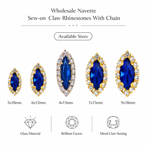 G&J Wholesale Navette Sew-on Claw Rhinestones With Chain | Claw Rhinestone with Chain |