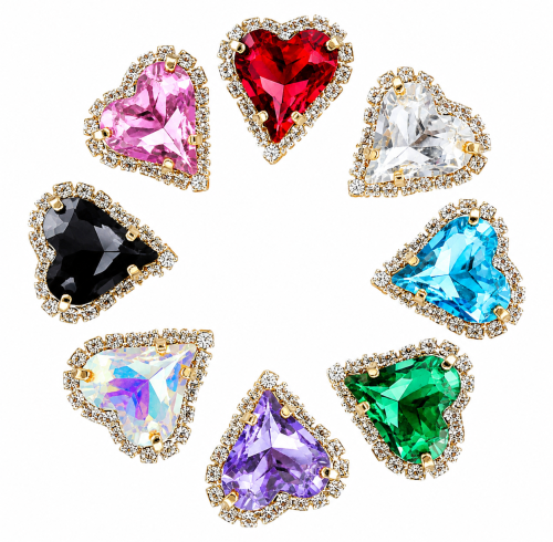 G&J Wholesale Tilted Heart Sew-on Claw Rhinestones With Chain | Claw Rhinestone with Chain |