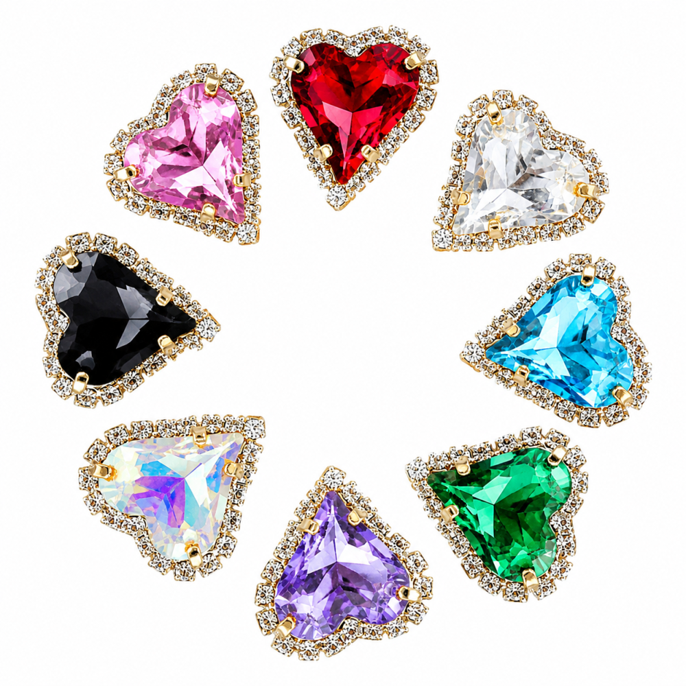 G&J Wholesale Tilted Heart Sew-on Claw Rhinestones With Chain | Claw Rhinestone with Chain |