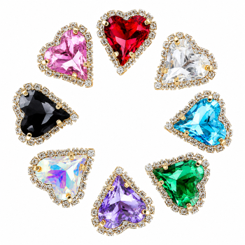 G&J Wholesale Tilted Heart Sew-on Claw Rhinestones With Chain | Claw Rhinestone with Chain |