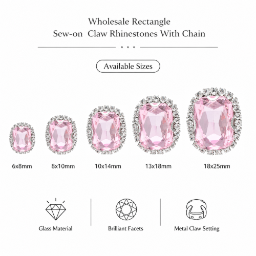 G&J Wholesale Rectangle Sew-on Claw Rhinestones With Chain | Claw Rhinestone with Chain |
